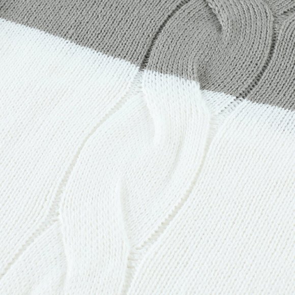 Gray Colorblock Turtleneck Loose Knitted Sweater - Picture 5 of 9